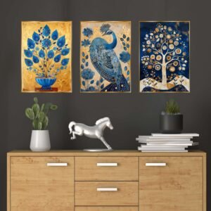 Set of Three Wall Paintings for Wall Dacoration Golden Framed Wall Paintings for Living Room & Bedroom Wall Art for Home Decoration & Office Wall Décor (24x18 inch CH-GD3-14)
