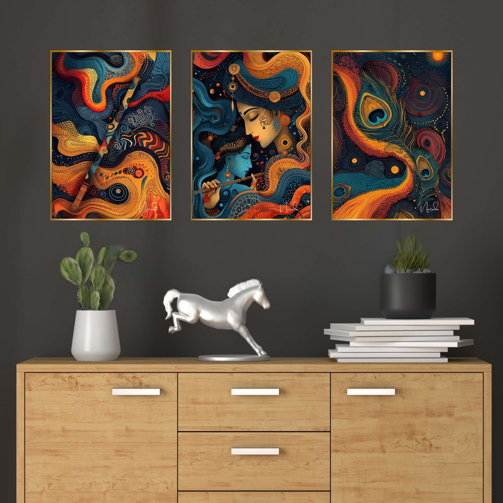 Set of Three Wall Paintings for Wall Dacoration Golden Framed Wall Paintings for Living Room & Bedroom Wall Art for Home Decoration & Office Wall Décor (24x18 inch CH-GD3-3)
