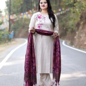 Women's Cotton Floral Printed Straight Kurti with Pant and Dupatta Set