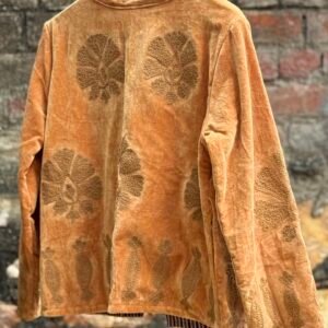 Womens Gold Velvet Embroidered Jacket with Floral Design