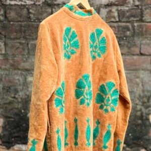 Womens Rust Velvet Embroidered Jacket with Floral Design