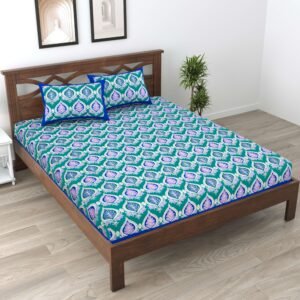 Rajasthani Traditionally Printed Cotton Doublebed Bedsheet With Pack of 2 Pillow Covers