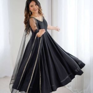 Womens Pure Romansilk Chanderi Anarkali Kurti with Pant & Dupatta Set