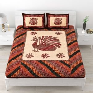 Rajasthani Traditionally Printed Cotton Doublebed Bedsheet With Pack of 2 Pillow Covers