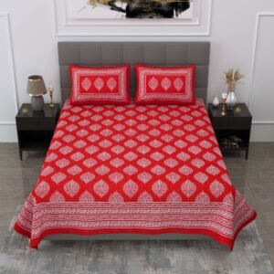 Rajasthani Traditionally Printed Cotton Doublebed Bedsheet With Pack of 2 Pillow Covers