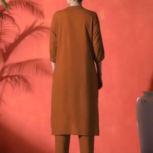 Women's Cotton Embroidered Straight Kurti With Pant Set